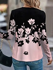 abordables Camiseta floral-Camiseta Túnica para Mujeres Moda Casual Impresión Manga Larga Tops Regulares Cuello Redondo Diario Rosa Primavera Otoño