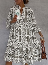 levne Boho šaty-Dámské Maxi šaty Vintage šaty Volnočasové šaty Boho šaty Na běžné nošení Denní Volný Grafika Poloviční rukáv Do V Vodní modrá Khaki Jaro Podzim