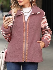 halpa Talvitakit-Naisten Fleecetakki Nallekarva Huppari takki Pidä lämpimänä Hengittävä Vetoketju Tasku Fleece-vuoratut Vintage Vapaa-aika Geometrinen Loma Katu Arki-asut Bile Vetoketju Normaali Sänkyjen avaus