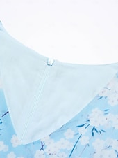 abordables Robes décontractées-Femmes Robe maxi Robe trapèze Élégant Quotidien Date Coupe régulière Fleuri Col en V Bleu Été