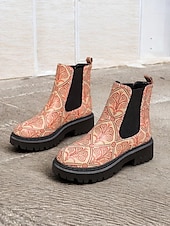 preiswerte Chelsea -Stiefel-mehrfarbige Chelsea-Stiefel im Patchwork-Stil für Damen – moderne dicke Sohle mit elastischen Seiteneinsätzen für Retro- und Casual-Styling