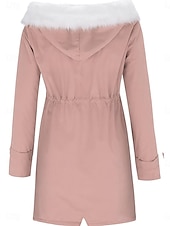 billiga quiltad kappa-Dam Vinterkappa Vindtät Håller värmen Knappar Pälskrage Elegant Utomhus Ensfärgat Arbete Ledigt Knappad front Nedvikt Lös passning Långärmad Ytterkläder Rodnande Rosa Höst Vinter