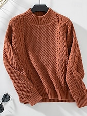 olcso Szilárd színek-Női Pulóver Elegáns Divat Napi Tömör szín Mock Neck Kötött Hosszú ujj Normál felsők Kötött Munka Vörös Barna Bézs Ősz Tél