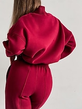 economico Tuta da donna-Per donna Caldo Felpa Sherpa Pantaloni in pile Pantaloni maglione Set Manica lunga Girocollo Tinta unica Alfabetico Esterno Nero Rosso Marrone chiaro Primavera Oversize