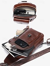 cheap Men&#039;s Bags-Men&#039;s Brown Leather Crossbody Sling Bag with Multiple Compartments and Adjustable Strap, Ideal for Travel and Daily Use
