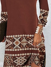 preiswerte Boho Kleid-Damen Maxidress Sweatshirt-Kleid Winter Kleid Corsagenkleider Etuikleid Elegant Stilvoll Urlaub Party Strasse Regular Fit Blumen Langarm Rundhalsausschnitt Braun Sommer Herbst Winter