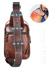 cheap Men&#039;s Bags-Men&#039;s Brown Leather Crossbody Sling Bag with Multiple Compartments and Adjustable Strap, Ideal for Travel and Daily Use