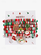 Χαμηλού Κόστους Χριστουγεννιάτικα αξεσουάρ-Χριστουγεννιάτικο σετ βραχιολιών με χάντρες γούρι – εορταστικά κόκκινα, πράσινα και λευκά στοιβαγμένα βραχιόλια με γούρια Άγιου Βασίλη, δέντρου και δώρων – ιδανικό για τη μόδα και τα δώρα των γιορτών