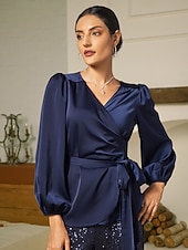 μπλούζα σατέν μασίφ casual juliet μανίκι γραβάτα μπροστά Χαμηλού Κόστους Μπλούζες & Πουκάμισα-μπλούζα σατέν μασίφ casual juliet μανίκι γραβάτα μπροστά