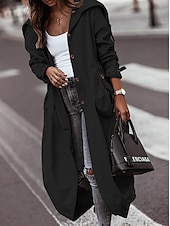 halpa Trench Coats-Naisten Trenssitakki Työ Katu Syksy Talvi Pitkä Takki Loose Fit Aikaisempi Tyylikäs Vapaa-aika Jackets Pitkähihainen Yhtenäinen väri Taskut Musta Apila Harmaa