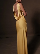 abordables Robes pour invitées de mariage-Robe Invitée de Mariage Fourreau Élégante Robe Formelle Cravate Noire Longueur Maxi Sans Manches Col V Charmeuse Dos Nu avec Croisé 2025