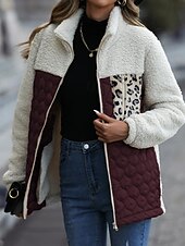 billige Jakker-Dame Trenchcoat Ut på byen Høst Vinter Lang Frakk Normal Hold Varm Pustende Stilfull Fritid Jakker Langermet Leopard Slank passform Vin Militærgrønn kaffe
