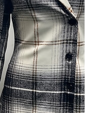 cheap Print Coats-Women&#039;s Overcoat Thickened Button Down Winter Lattice Print  Lapel Coat for women