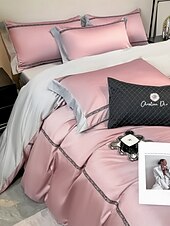 baratos Coleção de elite-Conjunto de cama com capa de edredom de 4 peças, 100% algodão orgânico, tecido macio e respirável, inclui capa de edredom e fronhas para um sono confortável