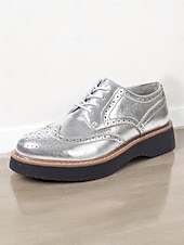 economico Scarpe oxford da donna-scarpe brogue oxford rosa metallizzato da donna con punta a coda di rondine, scarpe casual eleganti con lacci per feste ed eventi di moda
