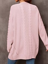 preiswerte Strickjacken und Oberbekleidung-Damen Pullover Modisch Täglich Brautkleider schlicht Graphic Bedruckt Öffnung vorne Strick Textur Langarm Lange Oberteile Stricken Heim Arbeit Schwarz Rosa Herbst Winter