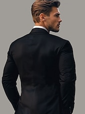 levne Pánské elitní svrchní oblečení-Pánské Sako Škola Formální Svatební Elegantní Neutrální Podzim Zima Polyester Umělé hedvábí Pevná barva Dvouřadé Blejzr Černá Námořnická modř