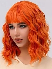 baratos Perucas Sintéticas sem Touca-peruca com franja perucas curtas onduladas para mulheres comprimento dos ombros perucas bob encaracolado perucas sintéticas resistentes ao calor para cosplay de halloween uso diário para festas
