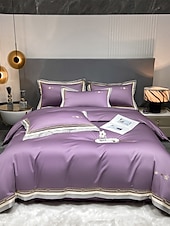 baratos Coleção de elite-Conjunto de cama com capa de edredom de 4 peças, 100% algodão orgânico, tecido macio e respirável, inclui capa de edredom e fronhas para um sono confortável
