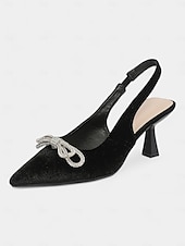 cheap Cocktail-Women&#039;s Velvet Slingback Heels – Pointed Toe Cocktail Party Pumps with Rhinestone Bow for Holiday and Nightlife Glam