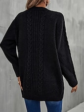 preiswerte Strickjacken und Oberbekleidung-Damen Pullover Modisch Täglich Brautkleider schlicht Graphic Bedruckt Öffnung vorne Strick Textur Langarm Lange Oberteile Stricken Heim Arbeit Schwarz Rosa Herbst Winter