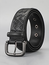 cheap Men&#039;s Belts-Men&#039;s Woven Leather Belt – Premium Buckle, Casual and Formal Wear, Available in Blue, Gray, Brown, Black