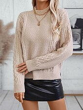 olcso Szilárd színek-Női Pulóver Elegáns Divat Napi Tömör szín Mock Neck Kötött Hosszú ujj Normál felsők Kötött Munka Vörös Barna Bézs Ősz Tél