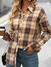 billiga Kappor och trenchcoats-Dam Vardaglig jacka Utomhus Gata Dagliga kläder Höst Vinter Normal Täcka Normal Håller värmen Andningsfunktion Stylish Ledigt Jacka Långärmad Ränder och pläd Mönster Kaffe