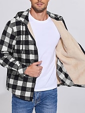 preiswerte Herrenjacken &amp; Herrenmäntel-Herren Hemdjacke Kapuzenjacke Shacket Flanell-Fleecejacke Täglich Urlaub warm Mit Kapuze Herbst Winter Schottenstoff Kariert Modisch Strassenmode Kargen Standard Schwarz Dunkelrot Hellgrün Rote Blau