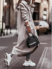 halpa Trench Coats-Naisten Trenssitakki Työ Katu Syksy Talvi Pitkä Takki Loose Fit Aikaisempi Tyylikäs Vapaa-aika Jackets Pitkähihainen Yhtenäinen väri Taskut Musta Apila Harmaa