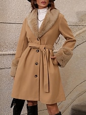 abordables Abrigos &amp; Trench-Mujer Abrigo de invierno Resistente al Viento Mantiene abrigado Botones Con cinturón Estola Elegante Exterior Color sólido Trabajo Casual Botonadura Simple Cuello Vuelto Holgado Manga Larga Ropa de