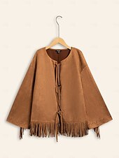 cheap Designer Jackets &amp; Coats-Suede Fringed Flare Cuff Sleeve Jacket