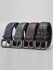 cheap Men&#039;s Belts-Men&#039;s Woven Leather Belt – Premium Buckle, Casual and Formal Wear, Available in Blue, Gray, Brown, Black