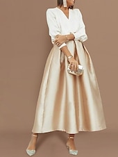 abordables Robes de cocktail-Robes Cocktail Deux Pièces Élégantes à la Plage Robe de Fête Robe de Mariage Mi-Longue Longue Manche V Col Satin avec Plis Robes