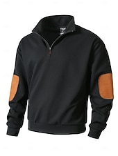 Men's Sweatshirt Waffle Sweatshirt Quarter Zip Sweatshirt Black Army Green Brown Khaki Dark Gray Half Zip Color Block Patchwork Sports & Outdoor Daily Holiday Polyester Streetwear Basic Casual Spring 19