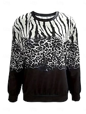 levne Mikiny a mikiny-dámská mikina leopard street denní nošení potisk ležérní posádka výstřih dlouhý rukáv mikroelastický podzimní zimní komfrt prodyšná měkká tkanina