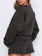 preiswerte Kurze Sets für Damen-Damen Modisch Strassenmode Täglich Pullover Sweatshorts Kurze Hose Langarm Rundhalsausschnitt Glatt Kordelzug Bedruckt Casual Täglich Schwarz Weiß Blau Herbst Regular Fit