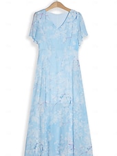 abordables Robes décontractées-Femmes Robe maxi Robe trapèze Élégant Quotidien Date Coupe régulière Fleuri Col en V Bleu Été