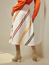 abordables jupe femme-jupe midi décontractée à rayures multicolores en satin