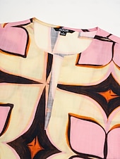 economico abito casual stampato-Per donna Largo Abito Stampato Abito Largo Abito maxi Rosa Manica 3/4 Geometrico Stampa Primavera &amp; Autunno Autunno colletto dentellato Bohemien Vintage Casual Quotidiano Vacanza Casa S M L