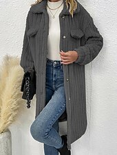 billiga Pälsar och Läder-Dam Vinterkappa Fleece-jacka Teddyrock Håller värmen Andningsfunktion Ficka Mode Ledigt Slät Arbete Gata Enkelknäppt Lång Nedvikt Lös passning Långärmad Ytterkläder Brun Mörkgrå Beige Höst Vinter