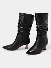 abordables Bottes souples-bottes rouges souples mi-mollet pour femmes avec bout pointu et talons aiguilles – chaussures d&#039;hiver à la mode pour les fêtes et les tenues décontractées