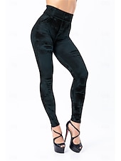 cheap Graphic Leggings-Women&#039;s Denim Look Leggings Oversize Jeggings Treggings Lined Elastic Jeans High Waist Skinny Trousers Stockings Soft Comfortable
