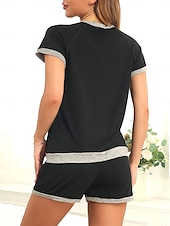 preiswerte Trainingsanzug für Damen-Damen Shorts-Sets Jogginghose Trainingshose Langarm Feste Farbe Schwarz Sommer Lockere Passform