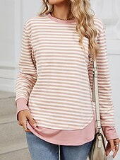 billiga Grafisk butik Sweatshirts &amp; Huvtröjor-dam sweatshirt casual randig street dailywear tryck med rund hals lång ärm svart rosa höst vinter