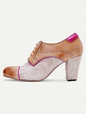 economico Anni &amp;#39;20-Scarpe Oxford con tacco a heeled lace-up floreali vintage Gatsby - design brogue in pelle con accenti rosa per stili retro e chic