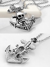baratos Jóias Masculinas-colar masculino com pingente de caveira gótica e âncora – corrente de aço inoxidável com tema pirata vintage para estilos de motociclista, punk e halloween