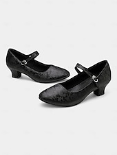 economico Scarpe per balli latini-scarpe da ballo vintage da donna modello mary jane verdi con motivo floreale jacquard e tacco a blocco, perfette per balli da sala, latino americani ed eventi formali