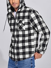 preiswerte Herrenjacken &amp; Herrenmäntel-Herren Hemdjacke Kapuzenjacke Shacket Flanell-Fleecejacke Täglich Urlaub warm Mit Kapuze Herbst Winter Schottenstoff Kariert Modisch Strassenmode Kargen Standard Schwarz Dunkelrot Hellgrün Rote Blau