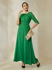 cheap Party Dresses-Chiffon Lace Belted Elegant Maxi Dress
